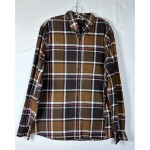 Banana Republic Men's Medium Brown Plaid Slim Fit Untucked Flannel Shirt XL